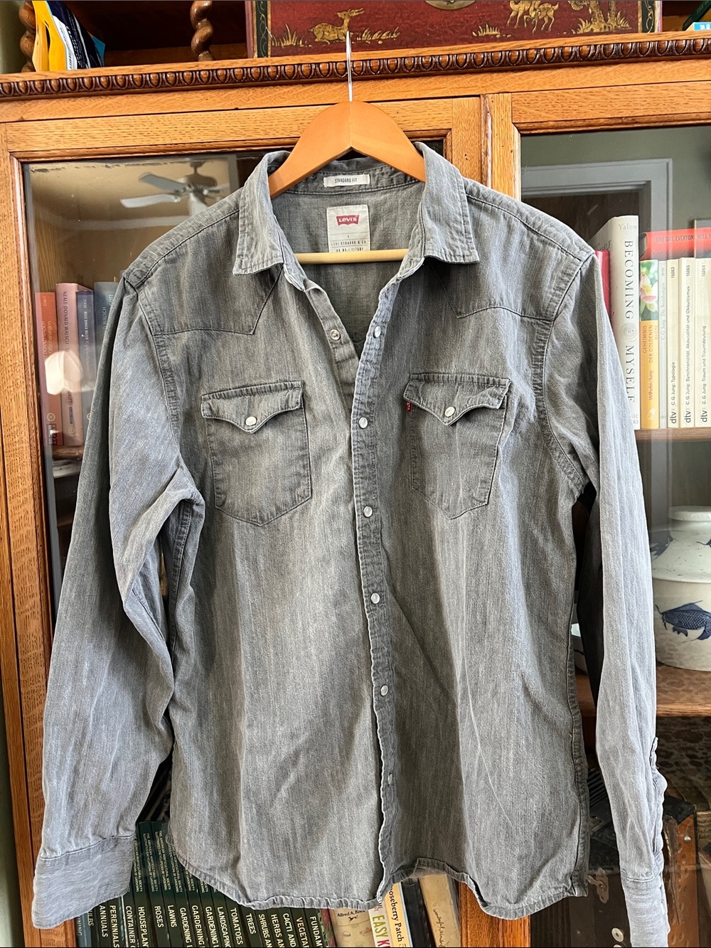 🌿Levi's Men's Light Gray Denim Western Button-Down Shirt🌿